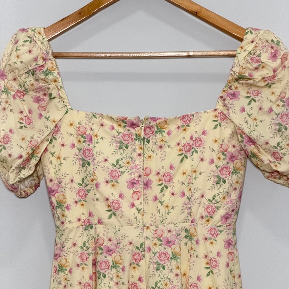 House of CB “Tallulah” Lemon Floral Puff Sleeve Midi Dress – Small - Picture 12 of 13
